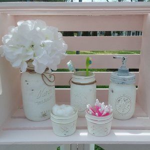 Distressed Mason Jar Bathroom, kitchen or desk set